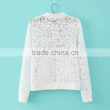 Hot Sale Women Lace Jacket Hollow Out Jacket Women Tops Long Sleeve Slim Black Outwear Women Lace Coat photo-3