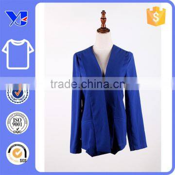 Thick textile twin side pockets blue fall open female wrap coat