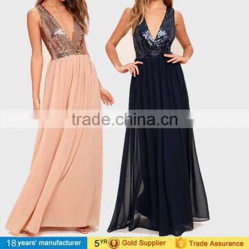 Sexy deep v neck custom made chiffon sequin adult princess maxi dresses for women sexy party evening long gown