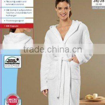 LADIES' BATHROBE MICROFIBRE BATHROBE WHITE COLOR BATHROBE (EV33694)