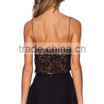 Black Sexy Hollow-out Lace Condole Belt Vest