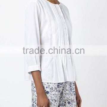 High Quality Ladies Fancy White Pleated Blouse Fashion Design photo-2