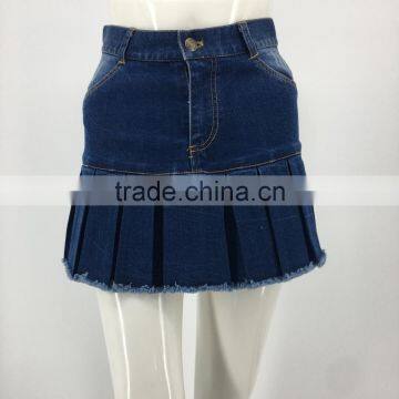 Ladies customized pleated denim mini umbrella skirt