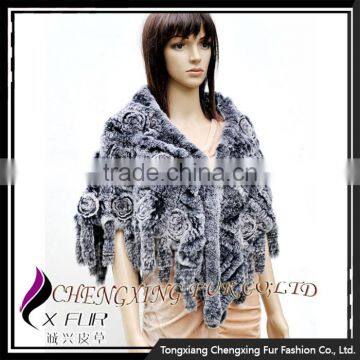 CX-B-23B Wholesale Ladies Fashion Rex Rabbit Fur Poncho Shawl/ Clothes Womens photo-6
