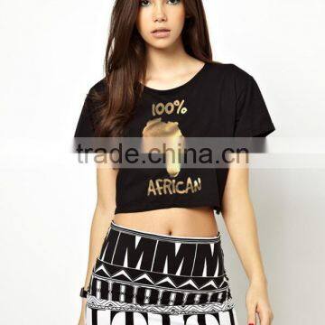 metallic gold Printed Crop Top T Shirt for women, 100% Cotton Women Crop Top/custom your own cropped tops tee