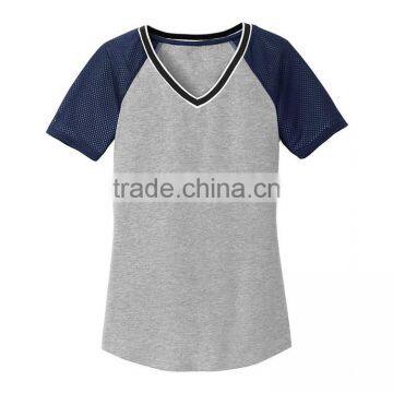 Wholesale Raglan Sleeve Slim Fit Women 100% Polyester V-neck T-shirt photo-2