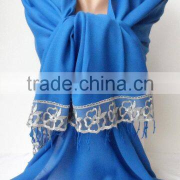 French Lace Socks Blue Pashmina Shawls for Bridesmaids Socks Blue Pashmina With Gray Lace Women Wedding Shawls Fashion Gifts Bri photo-4