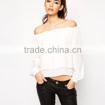Cold Shoulder Design Long Sleeves Lady Blouse Fashion New Blouse 2015 photo-2