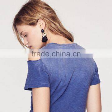 Cotton Slub High Low t Shirt Dress Faded Cold Shoulder Women's Clothes photo-6