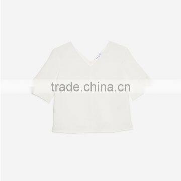 Women's Loose Fit V Neck Press Studs on Short Slited Sleeves Tank Blouse photo-6