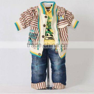 2016 New Autumn And Spring Yellow Boys Clothes Set 3Pcs: Jacket and T Shirt and Jean Pants Clothing 100% Same Like Picture