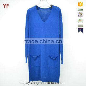 Latest Designs Blue v-Neck Women Plus Size Pullover Sweater Dress