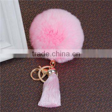 Gold Plated Pink Angora Pom Pom Ball Rayon Tassel Custom Key Chain photo-2