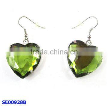 green heart shape rhinestone drop earrings and latest design crystal drop earrings