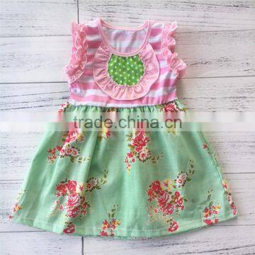 Floral pattern stylish line and dot design sweet girl dress