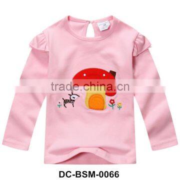 Pink embroidered kids t-shirts cotton kids t-shirt ruffle