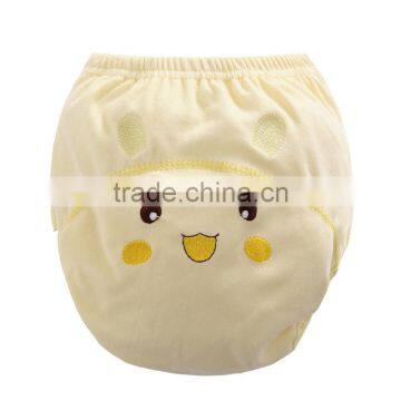 yellow color design embroidered soft cotton waterproof reusable baby cloth diaper