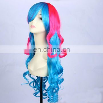 NEW Long Pink Blue Mix Cosplay Curly Wig for women