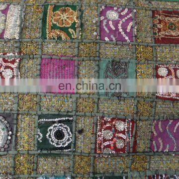 Wholesale Indian Green Sari Patchwork Tapestry Sequin Table Runner photo-2