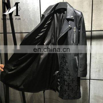 Factory Wholesale Handmade Black Coat Jacket Ladies Leather Coat Long