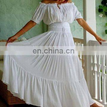 CH285 Vintage style off shoulder elastic waist swing long dress