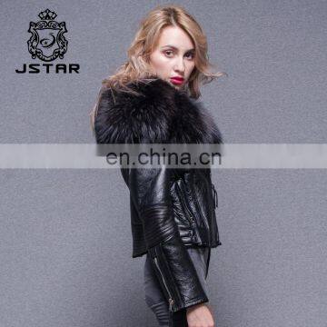 Three Color Selectable Big Raccoon Collar Lining Ladies Jackets Coats Winter Fashion Sheep Fur And Leahter Overcoat photo-2