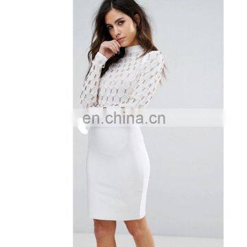 Women's Elegant Long Sleeve High Neck Studded Bandage Party Dresses