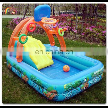 Inflatable Blow Up Toddlers Water Play Slide Swimming Pool Center with Basketball Game