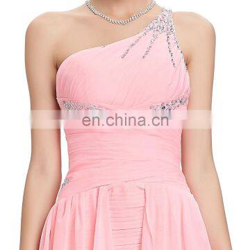 Grace Karin Short Front Long Back Chiffon One Shoulder Pink Prom Dress CL3828 photo-4