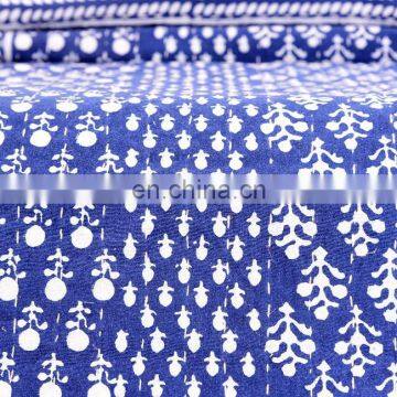 Indian Indigo Blue Abstract Design Kantha Quilt Handmade Bedspread Throw Cotton Queen Size Blanket Patchwork Print photo-4