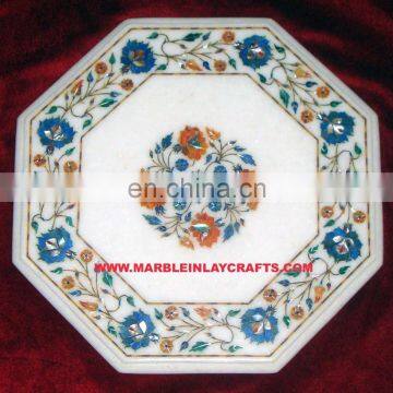 Octagonal White Marble Inlay Coffee Table Tops