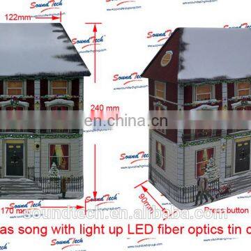 High Quality Square Tin Can With Christmas Music and Light up LED Fiber Optics photo-6