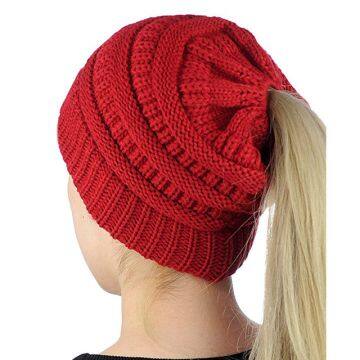 OEM Messy High Bun Stretchy Pony Tail Beanie Cable Knit Ponytail Beanie Hat