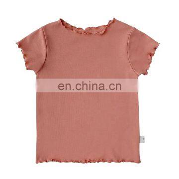 X1676/Customised summer newest hot sell wholesale girls kids t-shirts floral neck boutique children tops