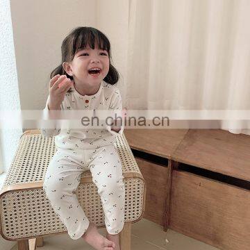 6563/Baby Girl Sweat Full Sleeve Rompe Sets Cherry Print Fashion Cute Loose Sleep Wear