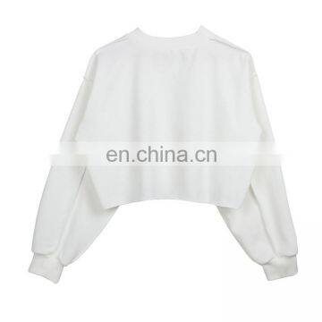 High Quality Custom Logo Long Sleeve 100 Cotton Brushing Oversized Women Blank Cropped Top Sweatshirt photo-2