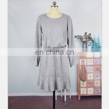 2019 New Autumn Family Look Mother Daughter Dress Long Sleeve Ruffle Grey Mom and Girls Dress (this Link for WOMAN) photo-2