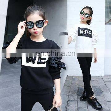 Teenager Girls White Sweater Long Sleeves Black Ruffle Sleeves Shirt for Fall Kids Girls Fashion Casual Top 5-9years photo-2