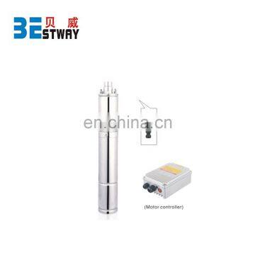 DC Brushless solar permanent magnet submersible deep well water pump set with external controller