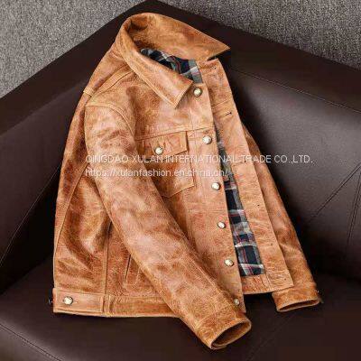 2021NEW FASHION WASHED MEN'S GENUINE COWSKIN LEATHER JACKET FACTORY HOT SALE photo-4