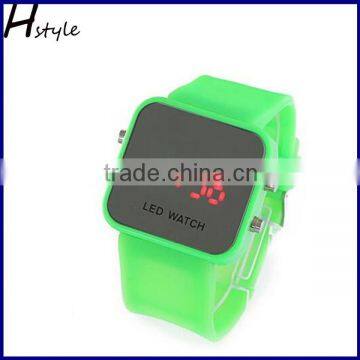 Wholesale Silicone Square Mirror Face LED Wrist Watches Green WP022 photo-2