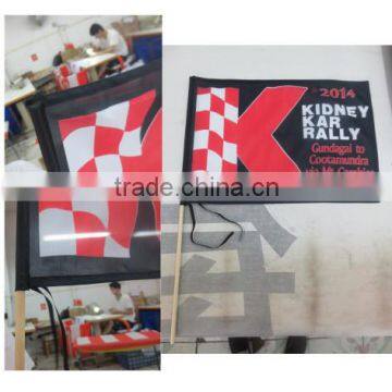 custom polyester printing wooden or plastic hand held flags for event