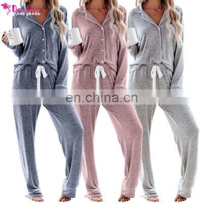 Autumn Winter High Quality Long Sleeve Women 2 Pcs Set Pajama Button Down Pajamas custom brand suit