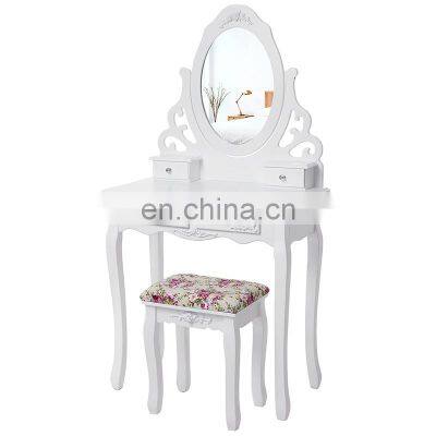 Princess Dressing Table Stool Set and Swiveling Mirror Makeup Desk Bedroom White