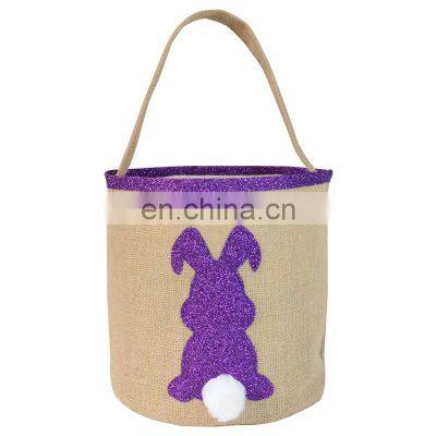 Manufacture Hot Sale 2022 Easter Decoration Rabbit Bunny Basket Burlap Easter Jute Bag Tote Gift Bags photo-5