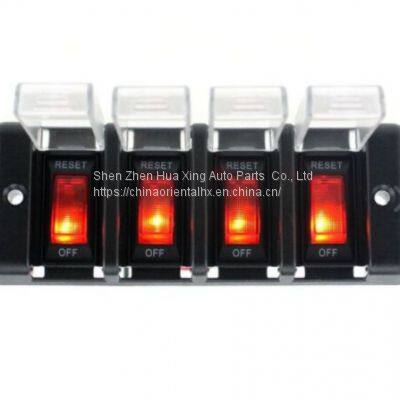 12V DC 3 Pin RESET-OFF SPST Circuit Breaker Rocker Switch With Cover Illuminated Rocker Switch Panel 4 Gang