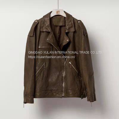 2022NEW FASHION LADIES' GENUINE VEGETABLE SHEEPSKIN LEATHER JACKET photo-2