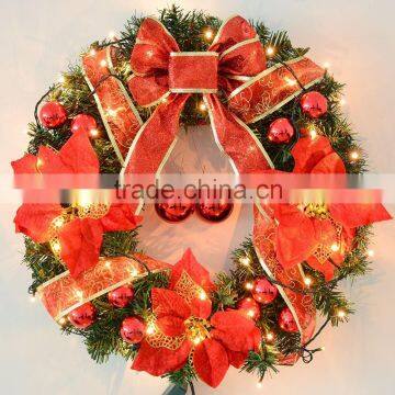 New design 50cm lighted christmas wreaths with red bow