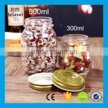 Hot design 10oz 17oz 300ml 500ml clear mason glass jam jar wholesale