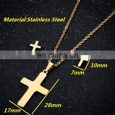 Stainless Steel Inverted Cross Necklace Couple Hip Hop Geometric Metal Cross Pendant Necklaces for Women Gift